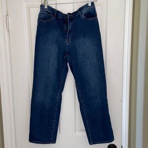 Blue high rise straight leg jeans